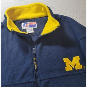 VTG Russell Athletic Michigan Wolverines Blue YL Full Zip‎ Fleece Jacket Mens L